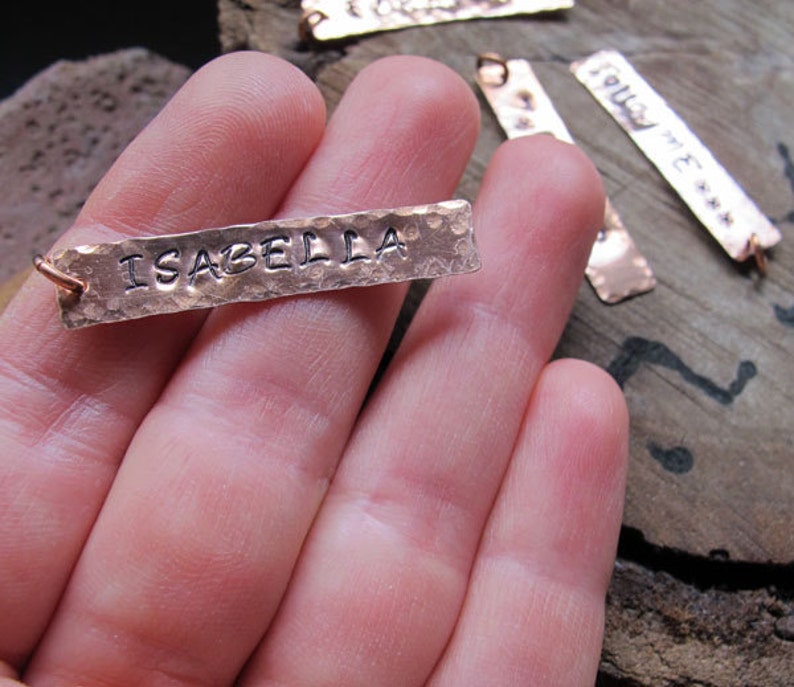 Handmade Hammered Bar Personalized Rectangle Tag with Name Custom pendant for Necklaces Long Rectangle Bar Pendant Copper Engraved Charm
