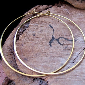 Extra Large Copper Hoop Earrings 3 inch Big Flat Hoops Hammered Thin Rounded Ear Wires Large Hoops Fashion Earrings Lightweight Big Earrings Golden Brass