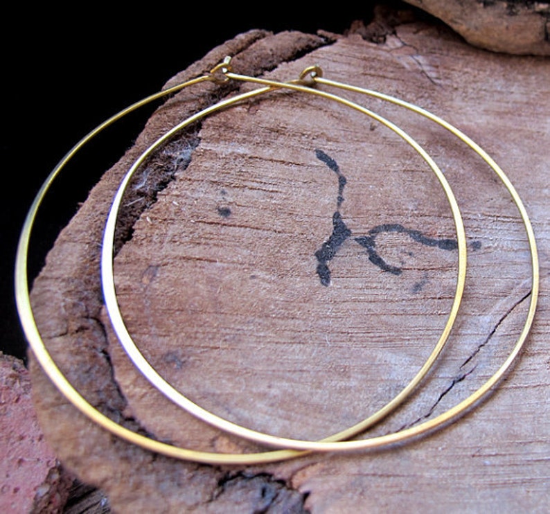 Extra Large Copper Hoop Earrings 3 inch Big Flat Hoops Hammered Thin Rounded Ear Wires Large Hoops Fashion Earrings Lightweight Big Earrings Golden Brass