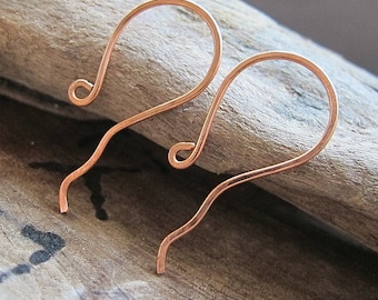 Copper French Ear Wires Earrings, Rustic Earwires Earrings. Thin Hammered Ear Hooks 20 gauge wire / Gold Ear Wires / Top Hoop Ear Wires