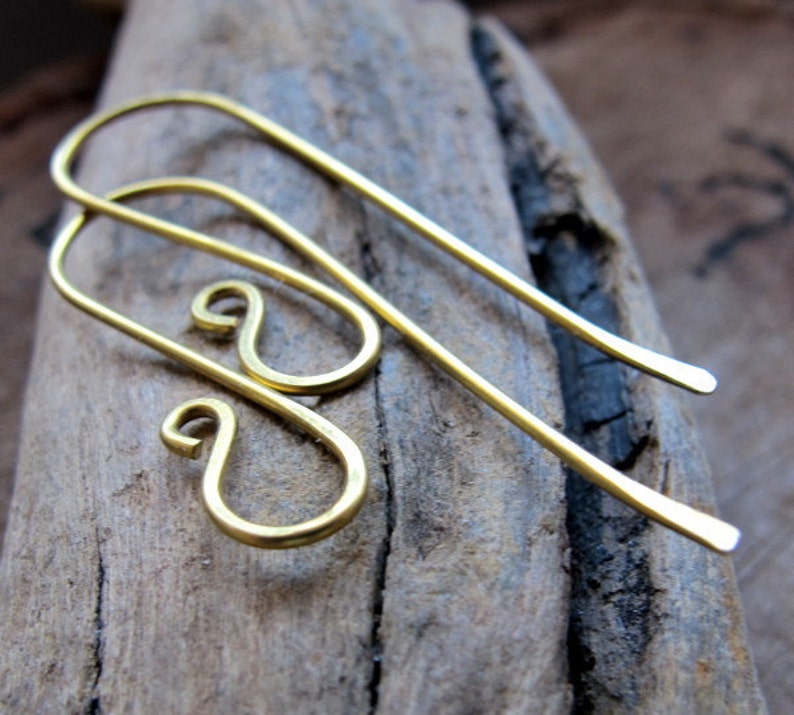 Elegant Brass Long Hook Ear Wires. Artisan Earwires Findings for Earrings. Long Earwire / Gold Ear wires / Artisan Ear Wires image 2