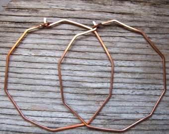 Unusual Hoop Earrings 2 inch Copper Geometric Hoops Elegant Polygon Earrings Handmade Jewelry Geometric Earrings Modern Earrings for Women