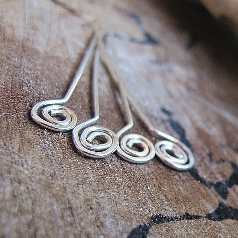 Sterling Silver Headpins Hammered Spirals 20 gauge, Swirl Sterling Eye Pins Set 1.5 inch Spiral pins for Earrings Jewelry Supplies dangles image 2