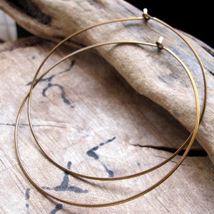 Extra Large Copper Hoop Earrings 3 inch Big Flat Hoops Hammered Thin Rounded Ear Wires Large Hoops Fashion Earrings Lightweight Big Earrings Bronze