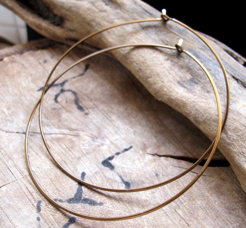 Extra Large Copper Hoop Earrings 3 inch Big Flat Hoops Hammered Thin Rounded Ear Wires Large Hoops Fashion Earrings Lightweight Big Earrings Bronze