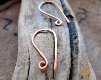 Copper Ear Wires, 20 gauge Copper Earwires 1 inch long, Ear hook wire findings Artisan wire earrings Hammered ear wires with loop on the end