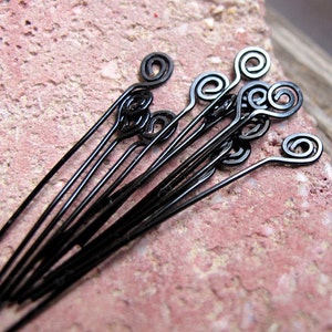 Black Swirl Headpins Set 22 gauge Enameled Wire Spiral Head Pins. Set of 10 Wire Wrapped Eye Pins Artisan Supplies Handmade Findings image 3