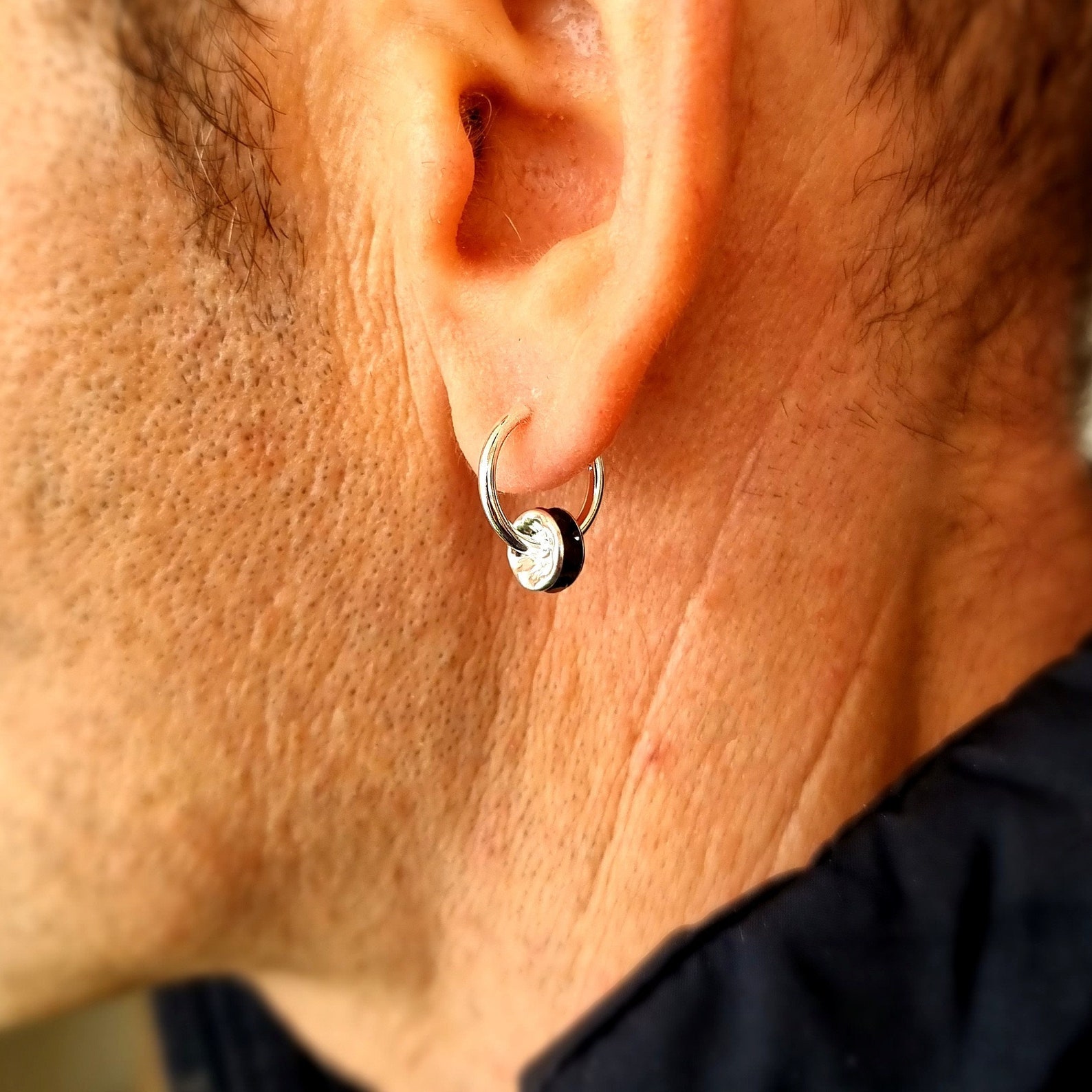 Black Onyx Dangle Earring for Men 925S Sterling Silver Hoop Etsy