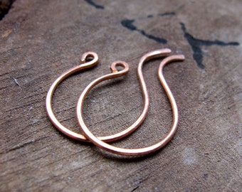 Handmade Solid Copper Hoop Earwires 17mm, Artisan Hammered Ear wires Earrings with loop, Unique Ear Wires Copper Earrings Supplies