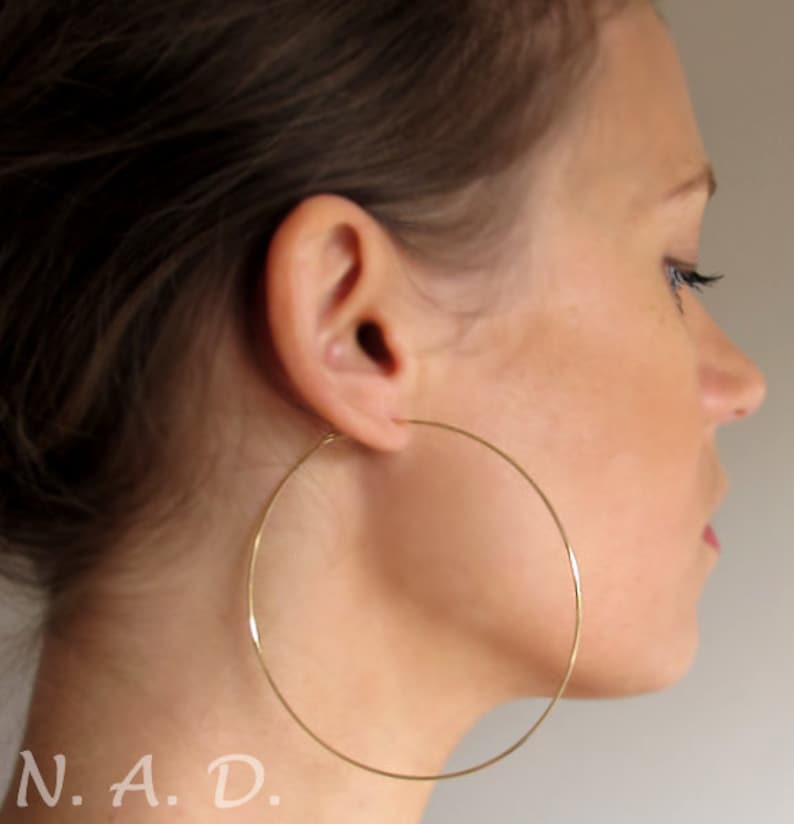 Extra Large Copper Hoop Earrings 3 inch Big Flat Hoops Hammered Thin Rounded Ear Wires Large Hoops Fashion Earrings Lightweight Big Earrings image 5