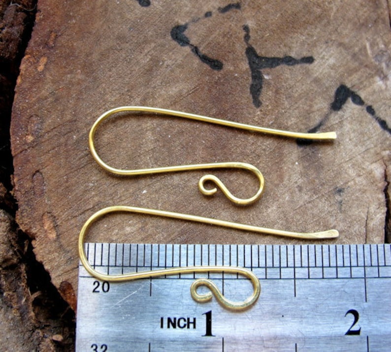 Elegant Brass Long Hook Ear Wires. Artisan Earwires Findings for Earrings. Long Earwire / Gold Ear wires / Artisan Ear Wires image 4