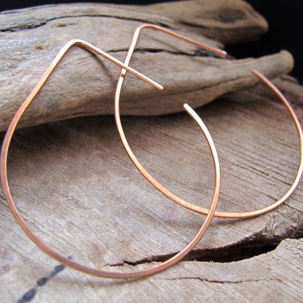 Lotus Leaf Hoop Earrings Petal shaped Copper Hoops Teardrop Hoops 2 inch Tear drop Earrings in Copper, Silver, Gold Filled - Modern hoops