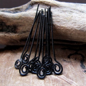 Black Swirl Headpins Set 22 gauge Enameled Wire Spiral Head Pins. Set of 10 Wire Wrapped Eye Pins Artisan Supplies Handmade Findings image 4