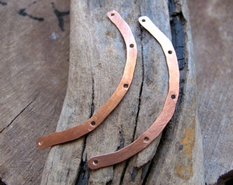 Copper Necklace Connectors - Curved Bars - 2 Hammered Multiple Holes Bars - Copper Paddles - 5 Holes Flat Spacer Bar for dangles, Charms