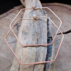 Copper Hexagonal Hoop Earrings 2 inch Unique Hoops Geometric Earrings Copper Earrings Geometric Jewelry Modern Jewelry image 3