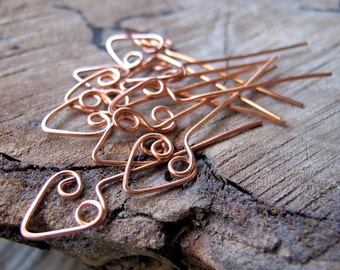 22 gauge Heart Head Pins set Artisan Copper Wrapped Headpins - 1.5 inch arrow shaped head pins 10 pieces set - Handmade Head Pins - Eye Pins