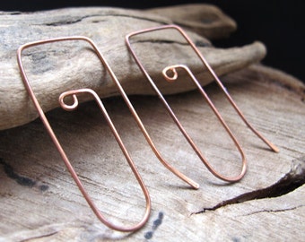 Unique Dangle Earrings 2 inch. Copper Long Earring. Swirl long Earrings. Handmade Jewelry Copper Earrings, Geometric Earrings