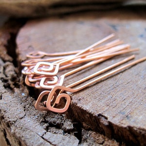 22g Copper Square Spirals Headpins Set 15 pcs. Geometric Headpins Hammered swirl head pins. Earrings Supplies. Artisan Head Pins Eye Pins image 2