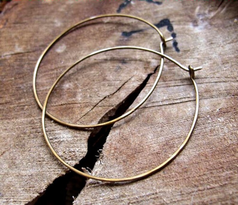 2 Inch Hoop Earrings Bronze Hammered Hoops Large Modern Ear Etsy