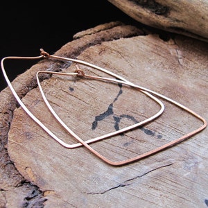 Geometric Triangle Earrings Geometric Copper Hoop Earrings Large Hoops Modern Earrings 3 inch Unique Earrings Triangle shaped Hoops image 2