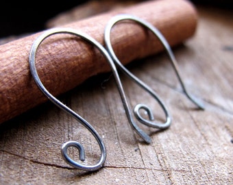Black Sterling Silver Ear Wires Earrings 20mm, Swirl Eariwires, earrings supplies, Findings Artisan Ear Wires, Oxidized Spiral End  Earrings