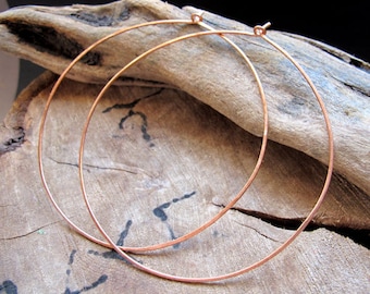 Extra Large Copper Hoop Earrings 3 inch Big Flat Hoops Hammered Thin Rounded Ear Wires Large Hoops Fashion Earrings Lightweight Big Earrings