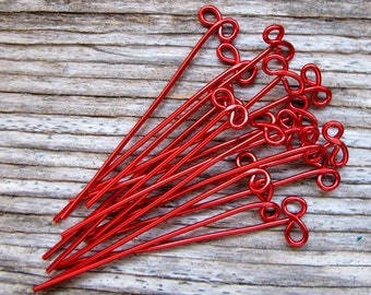 Red Enameled Copper Bow Headpins 22g. Eye pins w/h Infinity wrapped end. 1.5 inch Colored Head Pins