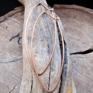 Marquise Hoop Earrings Long Hoop Earrings Marquise Shaped Hoops Elongated Earrings Modern Earrings, Ellipse hoops earrings Copper, Silver image 2