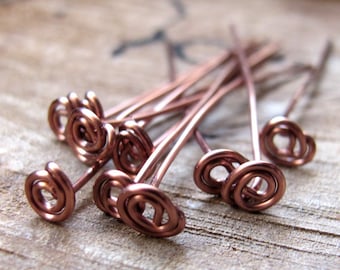 Artisan Headpins 1.5 inch Swirl Bronze Head pins 20 gauge Enameled Jewelry Supplies Handcrafted Eye Pins Sticks Top Spiral HeadPins wrapped