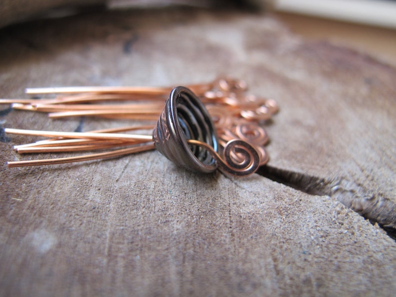 Copper Spiral Head Pins set 22g Swirl Hammered Headpins Necklace Findings Handmade Jewelry Supplies Artisan Eye Pins 1.5 inch Headpins set image 5