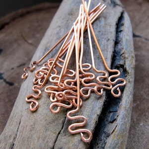 20g Headpin Copper Eye pins set 10 Artisan Head Pins. Zig Zag Jewelry Findings 1.5 inch, Eye Pins set Copper Findings, Top Swirl Headpins