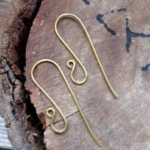 Elegant Brass Long Hook Ear Wires. Artisan Earwires Findings for Earrings. Long Earwire / Gold Ear wires / Artisan Ear Wires image 3