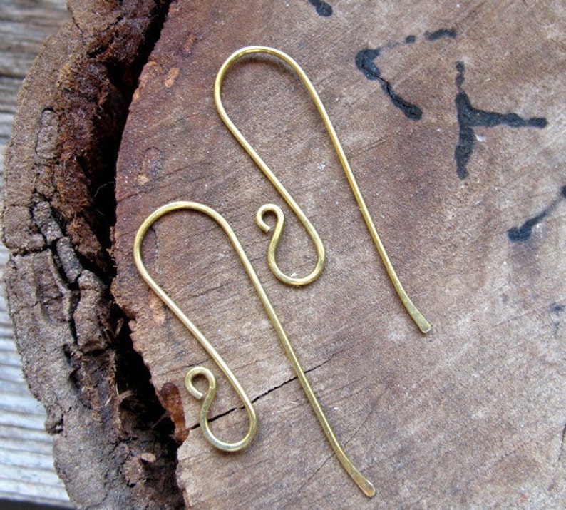 Elegant Brass Long Hook Ear Wires. Artisan Earwires Findings for Earrings. Long Earwire / Gold Ear wires / Artisan Ear Wires image 3