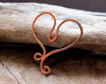 Valentine Rustic Copper Heart Pendant Embellishment Hand Forged Heart Copper Supplies Artisan Heart Swirl Heart Handmade heart charm