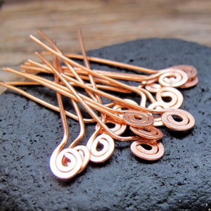 Copper Spiral Head Pins set 22g Swirl Hammered Headpins Necklace Findings Handmade Jewelry Supplies Artisan Eye Pins 1.5 inch Headpins set image 1