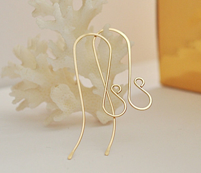 Elegant Brass Long Hook Ear Wires. Artisan Earwires Findings for Earrings. Long Earwire / Gold Ear wires / Artisan Ear Wires image 5