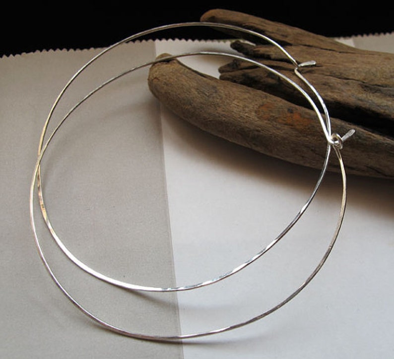 2 Inch Hoop Earrings Bronze Hammered Hoops Large Modern Ear Etsy