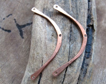 2 Curved Bars for Necklace Dangle Earrings, Pendant Artisan Copper Connector Paddles 2 inch Hammered Curved Pendants V Pendant connector