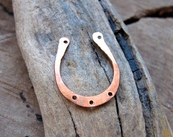 Horseshoe Charm Pendant, Handmade Connector Horse Shoe Lucky Necklace Supplies Artisan Copper Hammered Findings Hammered Horseshoe Charm