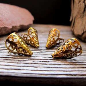 Painted Findings Two Hand Painted Filigree Bead Caps Decorative Vintage Cone Filigree Caps, Long Bead Caps Metal Jewelry Findings
