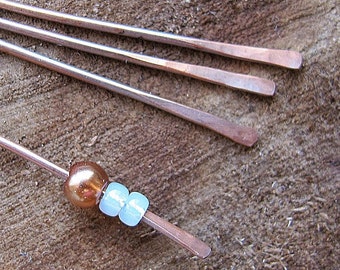 Copper Antiqued Slim Sticks set for dangles earrings. Handmade Findings Supplies Eye Pins Set Hammered Pins rustic Copper Sticks findings