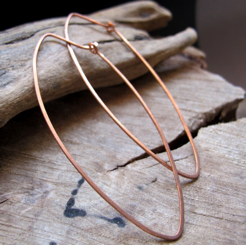 Marquise Hoop Earrings Long Hoop Earrings Marquise Shaped Hoops Elongated Earrings Modern Earrings, Ellipse hoops earrings Copper, Silver Copper