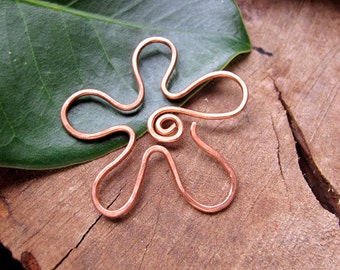 Artisan Copper Flower Pendant Wire Swirl Connector Charm 1.5 inch Hand Forged Jewelry Findings 4 Petals Flower Pendant for Copper Necklace