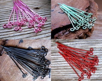 Handmade Head pins 40 pieces set. Bow Headpins 22g. Infinity Eye pins enamel copper findings. Red, Black, Pink, Turquoise sticks