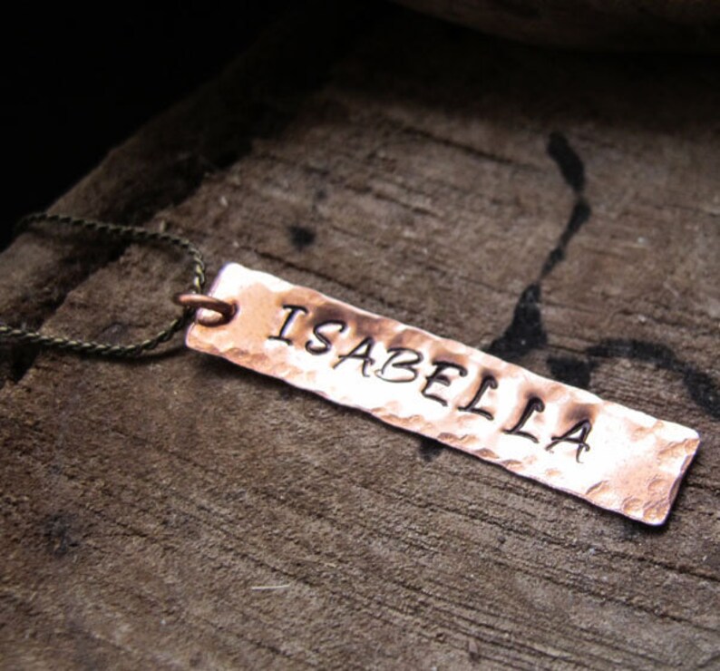 Handmade Hammered Bar Personalized Rectangle Tag with Name Custom pendant for Necklaces Long Rectangle Bar Pendant Copper Engraved Charm