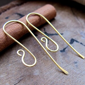 Elegant Brass Long Hook Ear Wires. Artisan Earwires Findings for Earrings. Long Earwire / Gold Ear wires / Artisan Ear Wires image 6