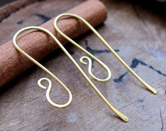 Elegant Brass Long Hook Ear Wires. Artisan Earwires Findings for Earrings. Long Earwire / Gold Ear wires / Artisan Ear Wires