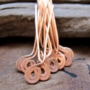 Copper Spiral Head Pins set 22g Swirl Hammered Headpins Necklace Findings Handmade Jewelry Supplies Artisan Eye Pins 1.5 inch Headpins set image 2