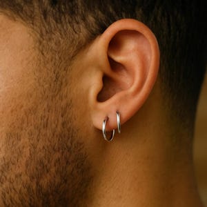 Mens Hoops Sterling silver Earrings Pair or Single Hoop Earrings for Men Minimalist, stylish earrings, Unisex rounded earrings
