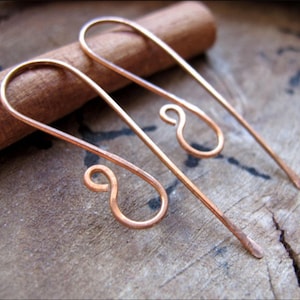 Artisan Long Ear Wires 2 inch– 20 Gauge Handmade Curved Earwires, Unique Copper & Brass Findings